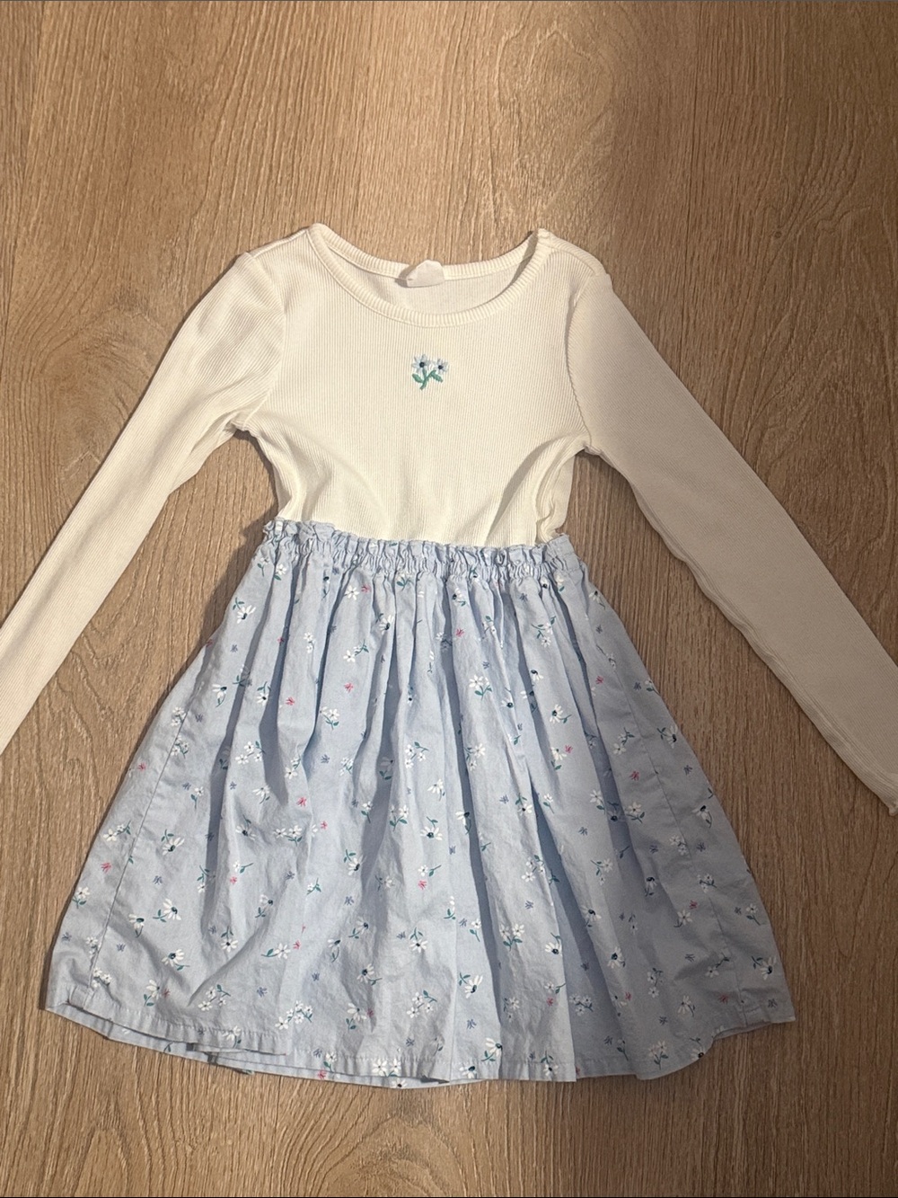 Gap Girls Dress Cream and Light Blue Long-Sleeve Floral Skirt